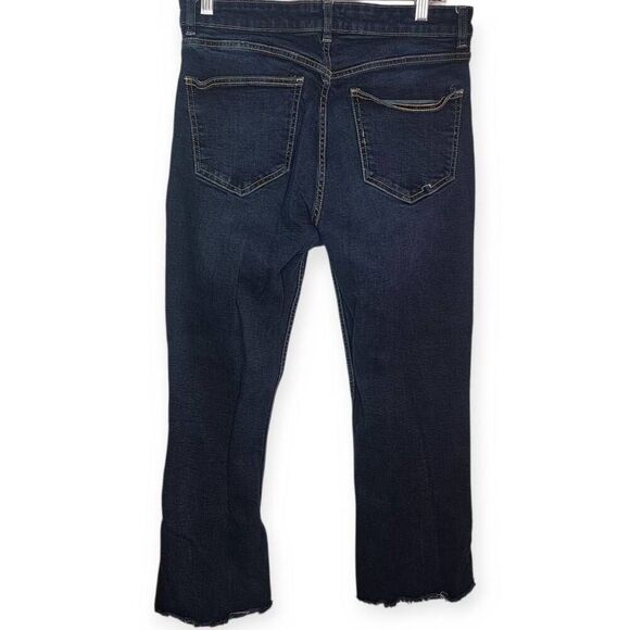 Zara Women's High Waist Straight Leg Jeans Raw Hem Dark Blue Wash size 10 US - Picture 3 of 6